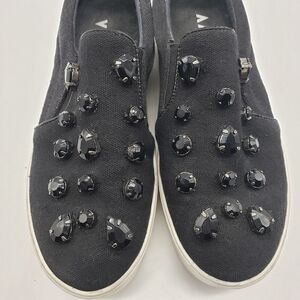Fiever women EU 37 Black shoes canvas slip on casual with large gems jeweled